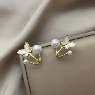 Trendy Rhinestone Pearl Butterfly Earrings